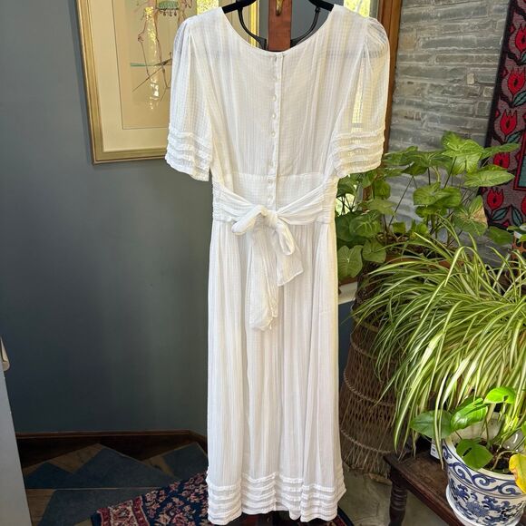 80s Vintage Sarah Elizabeth White Embroidered Floral Prairie Dress size 10 - Picture 8 of 12
